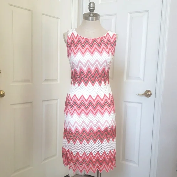 VINTAGE Sleeveless Crochet Dress White Coral Red Salmon Pink Brown - Picture 1 of 14